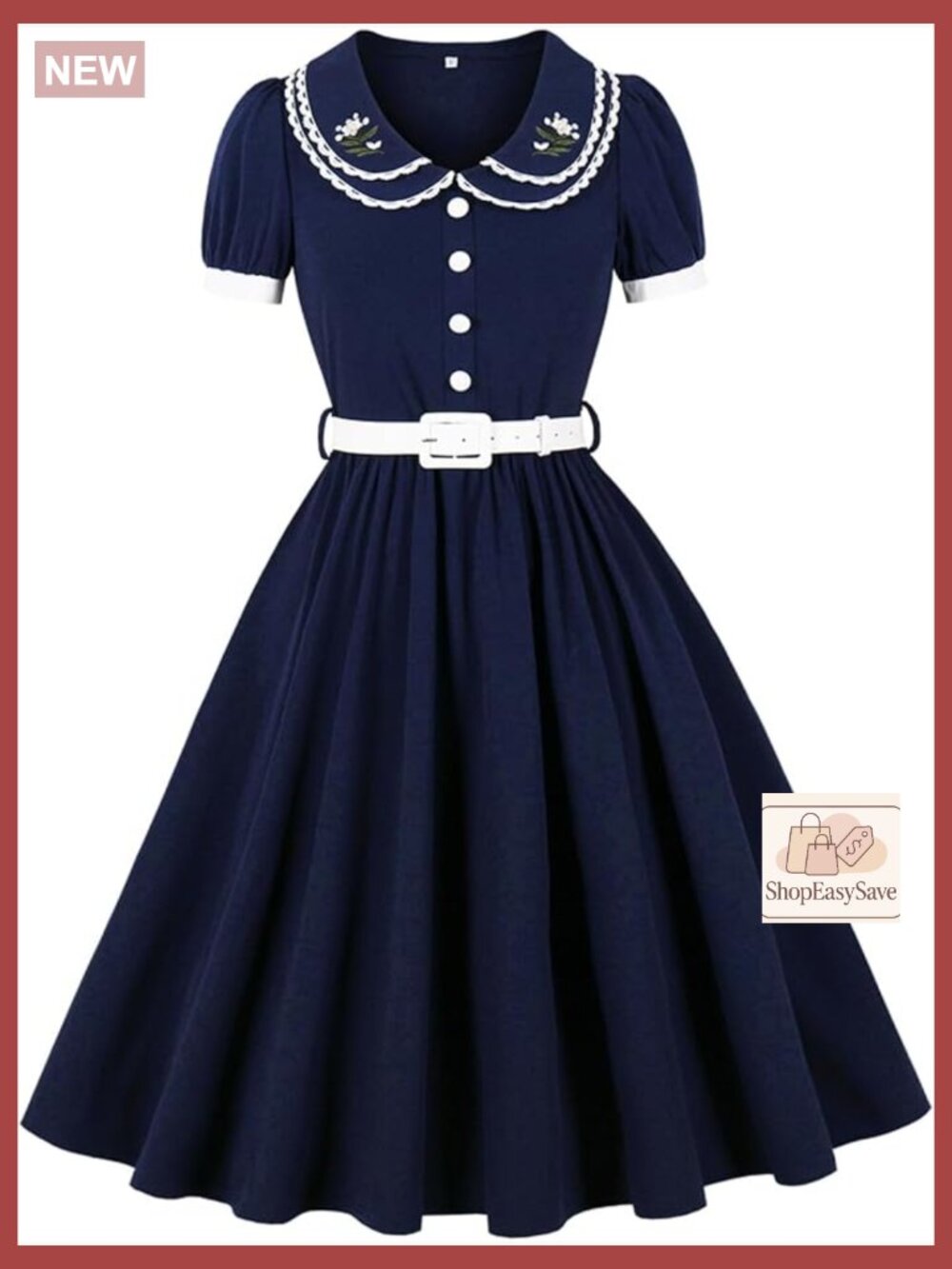 Retro Swing Dress Puff Sleeve Floral Embroidery Cocktail Party Elegant Vintage